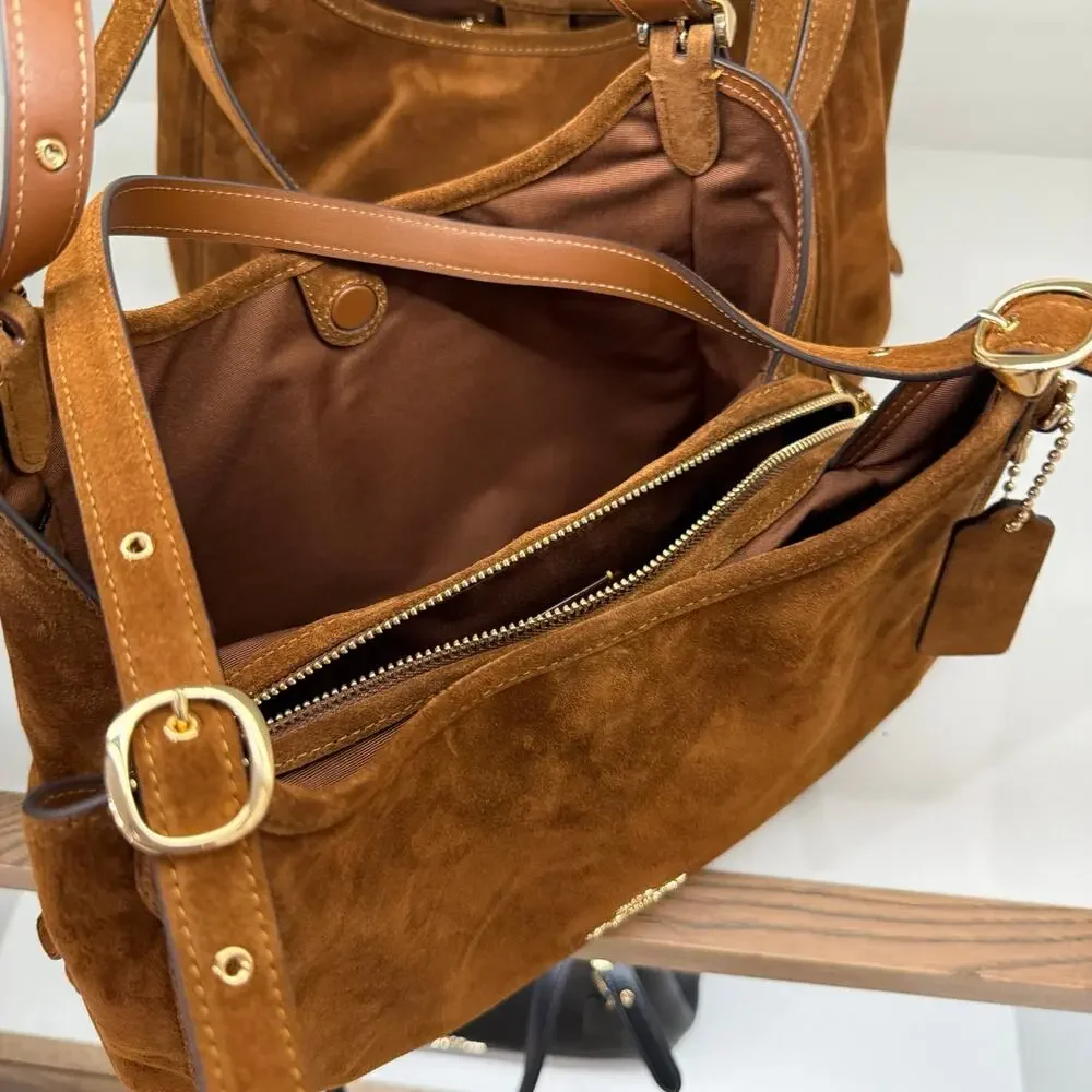 NEW‼️Coach Erin Shoulder Bag CET41 suede/Gold/Warm Brown